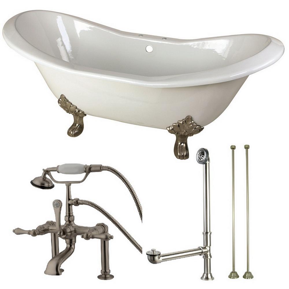 Double Slipper 72 in. Cast Iron Clawfoot Bathtub in White and Faucet Combo in Oil Rubbed Bronze - Super Arbor