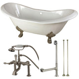 Double Slipper 72 in. Cast Iron Clawfoot Bathtub in White and Faucet Combo in Oil Rubbed Bronze - Super Arbor