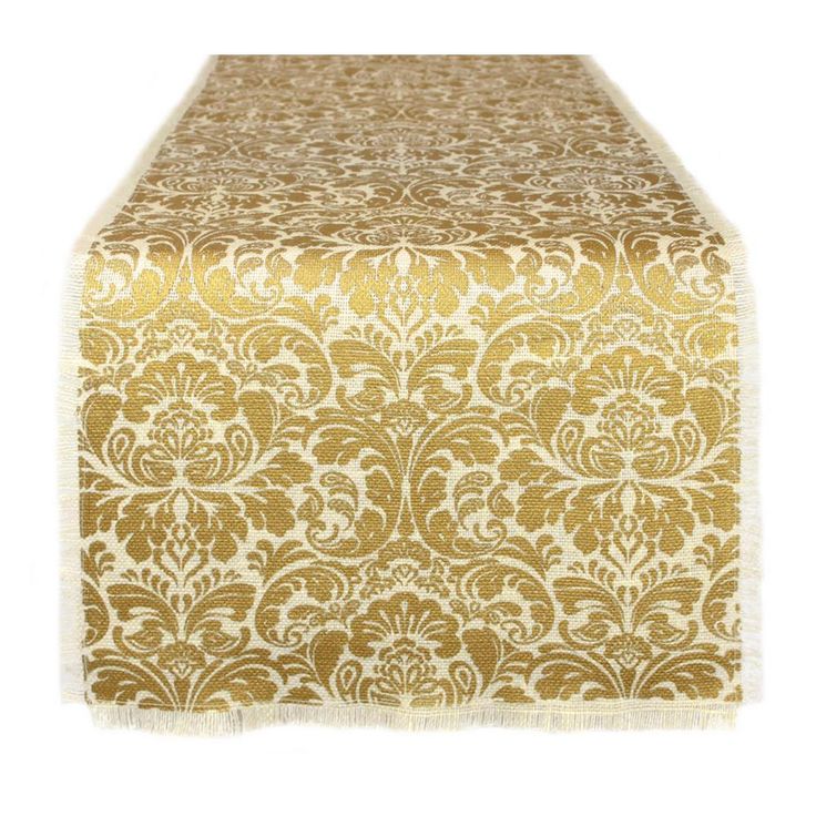 14 in. x 72 in. Gold Damask Print Jute Table Runner