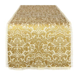 14 in. x 72 in. Gold Damask Print Jute Table Runner