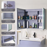 WELLFOR 30 in. W x 28 in. H Rectangular Dimmable Anti-Fog LED Wood Surface Mount Medicine Cabinet with Mirror in Lavender