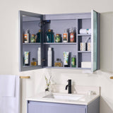 WELLFOR 30 in. W x 28 in. H Rectangular Dimmable Anti-Fog LED Wood Surface Mount Medicine Cabinet with Mirror in Lavender