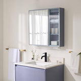WELLFOR 30 in. W x 28 in. H Rectangular Dimmable Anti-Fog LED Wood Surface Mount Medicine Cabinet with Mirror in Lavender
