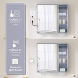 WELLFOR 30 in. W x 28 in. H Rectangular Dimmable Anti-Fog LED Wood Surface Mount Medicine Cabinet with Mirror in Lavender