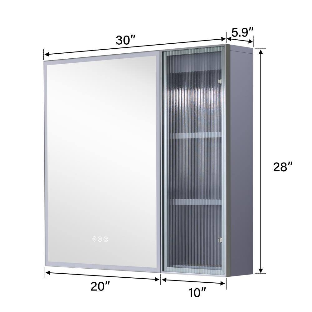 WELLFOR 30 in. W x 28 in. H Rectangular Dimmable Anti-Fog LED Wood Surface Mount Medicine Cabinet with Mirror in Lavender