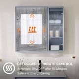 WELLFOR 30 in. W x 28 in. H Rectangular Dimmable Anti-Fog LED Wood Surface Mount Medicine Cabinet with Mirror in Lavender