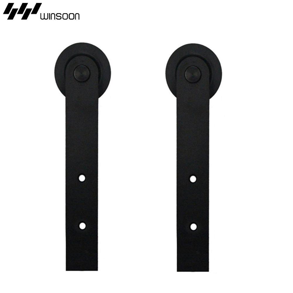 6.6 ft./79 in. Black Bypass Sliding Barn Hardware Track Kit for Double Wood Doors with Non-Routed Door Guide - Super Arbor