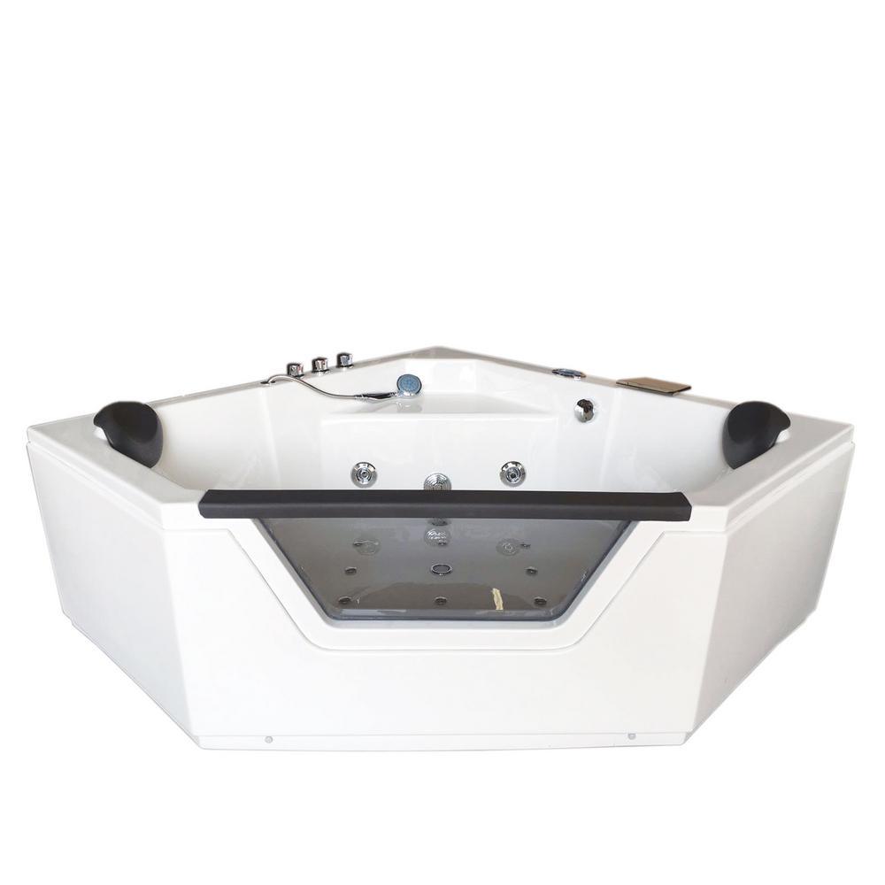 Ibiza with heater 59.05 in. Acrylic Center Drain Corner Alcove Whirlpool Bathtub in White - Super Arbor