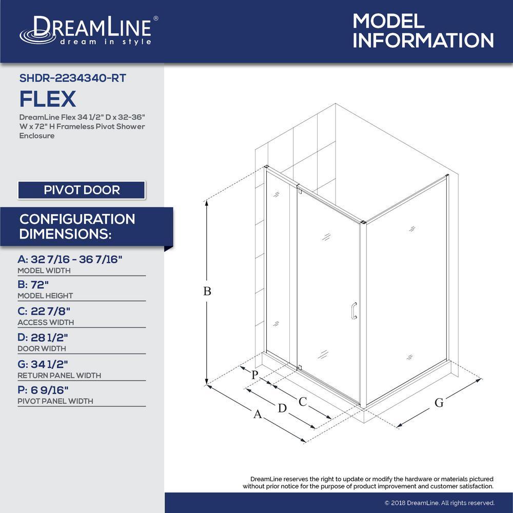 Flex 36 in. W x 36 in. D x 74.75 in. Corner Framed Pivot Shower Enclosure in Brushed Nickel with White Acrylic Base - Super Arbor
