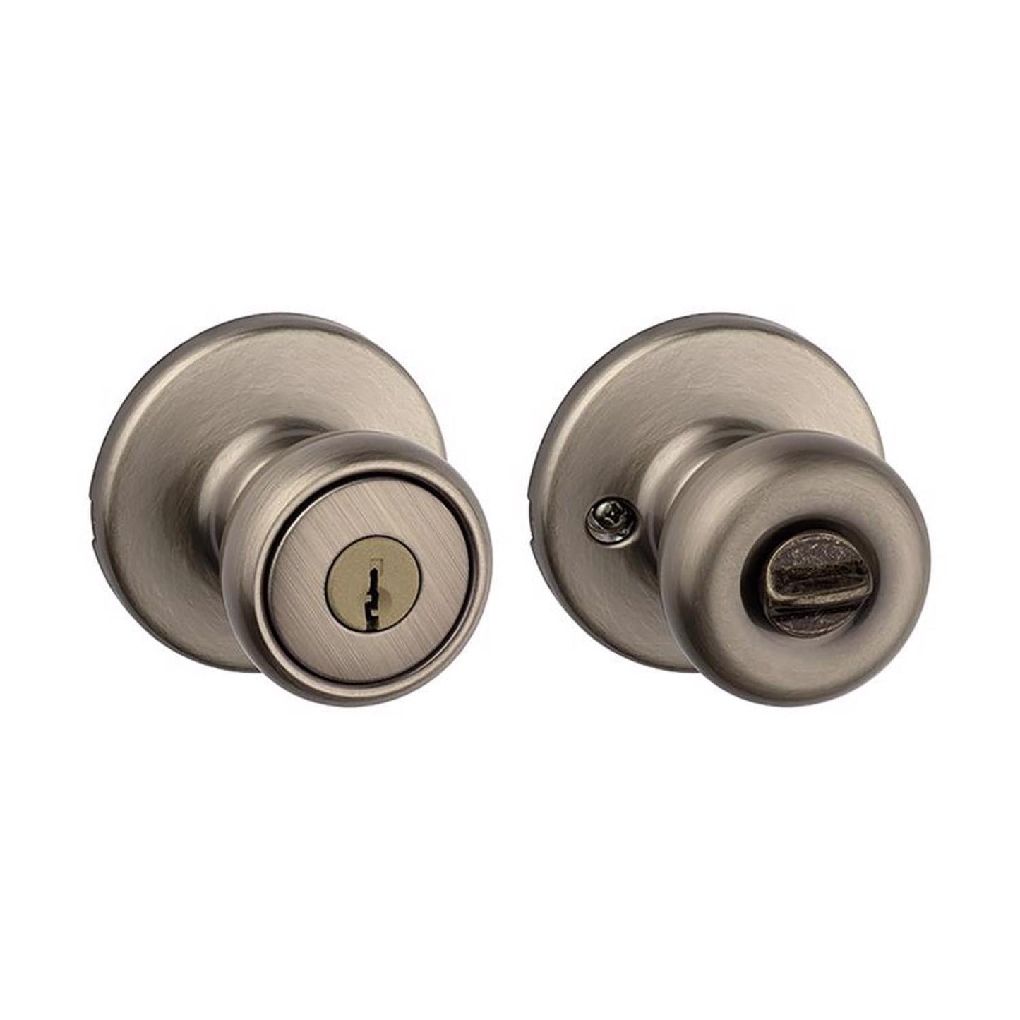 Kwikset Tylo Antique Brass Keyed Entry Door Knob, ANSI/BHMA Grade 3, Fits 1-3/4 in.