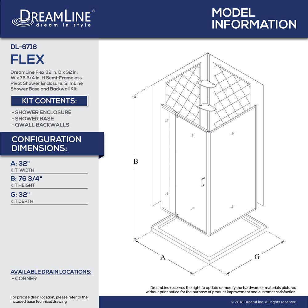 Flex 32 in. x 32 in. x 76.75 in. Framed Corner Pivot Shower Kit in Brushed Nickel with Shower Base in White - Super Arbor