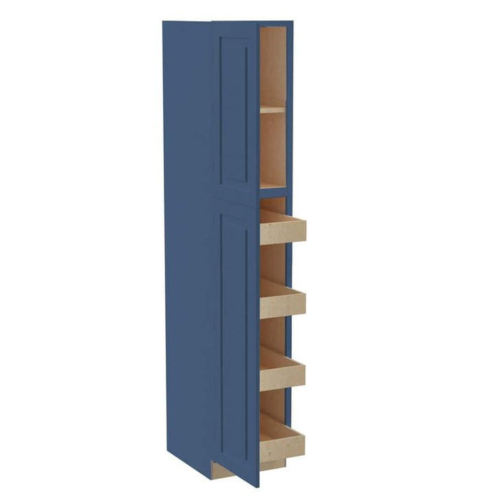 Home Decorators Collection Grayson 18 in. W x 24 in. D x 90 in. H Assembled Plywood Pantry Kitchen Cabinet in Mythic Blue with 4ROT Soft Close LH
