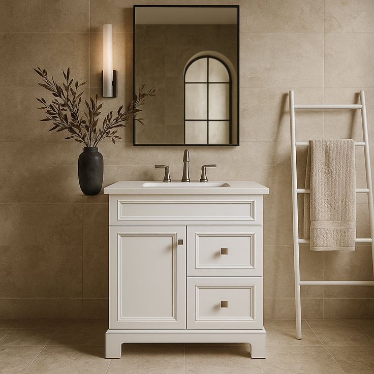 Home Decorators Collection Sedgewood 36.5 in. Bathroom Vanity in White with Arctic Solid Surface Top