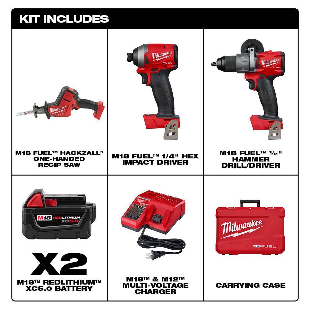 M18 FUEL 18-Volt Lithium-Ion Brushless Cordless Hammer Drill and Impact Driver Combo Kit (2-Tool) with Free HACKZALL - Super Arbor