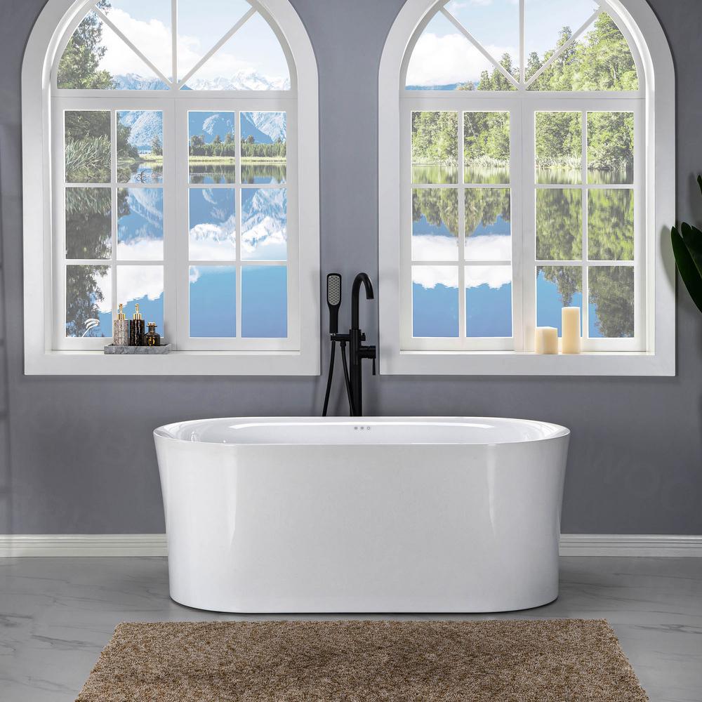 Tion 59 in. Acrylic Freestanding Double Ended Air Bath Bathtub with Drain and Overflow Included in White - Super Arbor