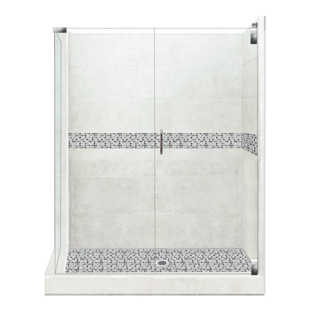 Newport Grand Hinged 42 in. x 48 in. x 80 in. Right-Hand Corner Shower Kit in Wet Cement and Black Pipe Hardware - Super Arbor