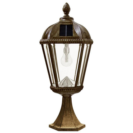 Royal Bulb Series Outdoor Weathered Bronze Integrated LED Solar Powered Post Light on Pier Base