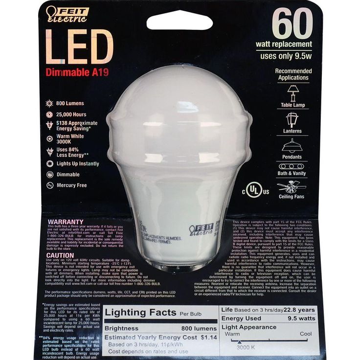 Feit Electric 60W Equivalent Warm White (3000K) A19 Dimmable LED Energy Star Light Bulb (12-Pack)