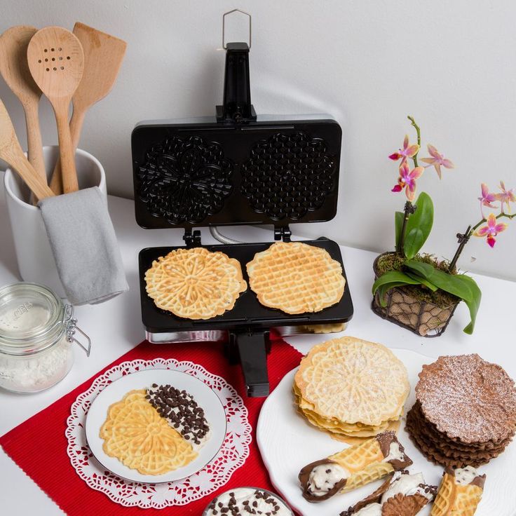2-Slice Black Non-Stick Pizzelle Waffle Maker