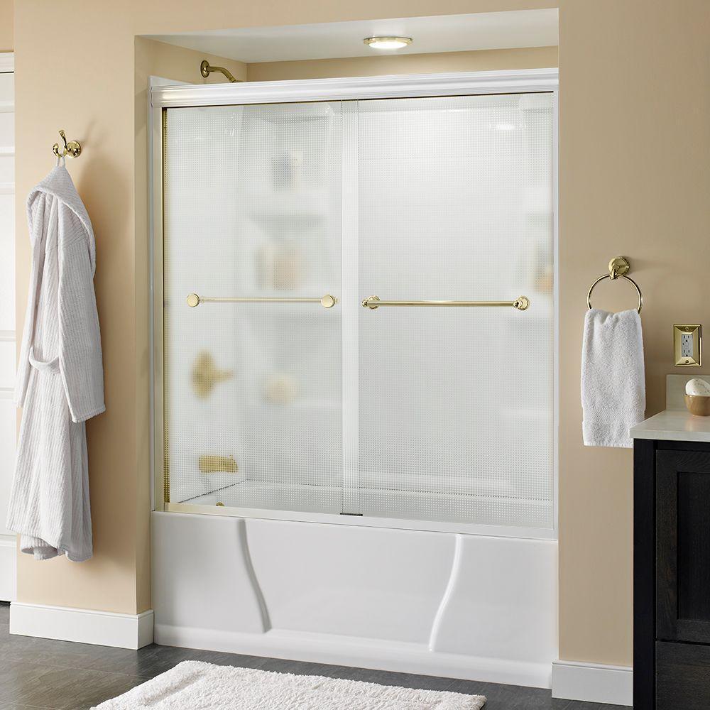 Crestfield 60 in. x 58-1/8 in. Semi-Frameless Traditional Sliding Bathtub Door in Bronze with Transition Glass - Super Arbor