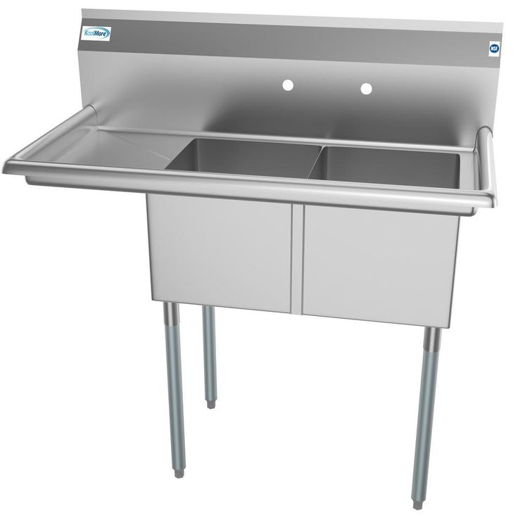 45 in. Freestanding Stainless Steel 2-Hole Triple Bowl Commercial Kitchen Sink