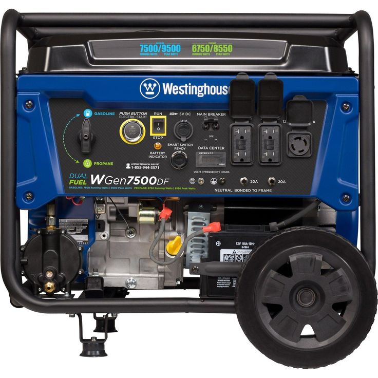 Westinghouse WGen7500DF Dual Fuel Portable Generator - 7500 Rated Watts & 9500 Peak Watts - Gas or Propane Powered - CARB Compliant