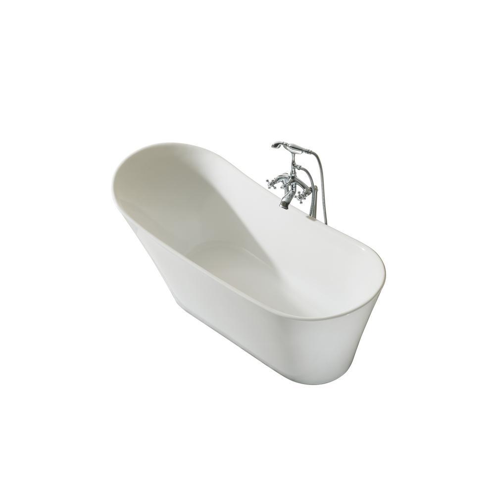 67 in. Acrylic Right Drain Oval Flat Bottom Freestanding Bathtub in White - Super Arbor