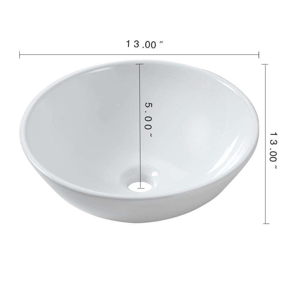 Vessel Sink in White Porcelain Ceramic 13 in. x 13 in. Bathroom Round Bowl - Super Arbor