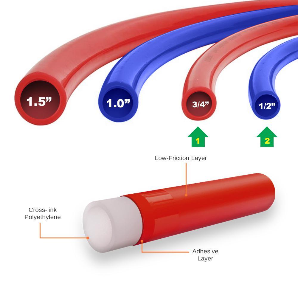 1/2 in. x 300 ft. and 3/4 in. x 300 ft. PEX Tubing Potable Water Pipe - 2 Red 2 Blue - Super Arbor