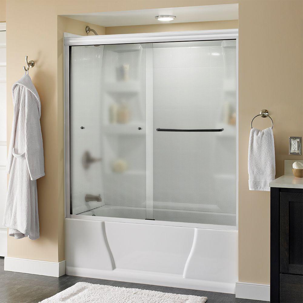 Simplicity 60 in. x 58-1/8 in. Semi-Frameless Traditional Sliding Bathtub Door in Bronze with Droplet Glass - Super Arbor