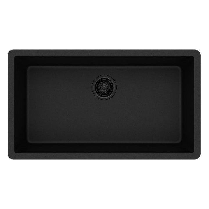 Quartz Classic Undermount Composite 33 in. Single Bowl Kitchen Sink in Black - Super Arbor