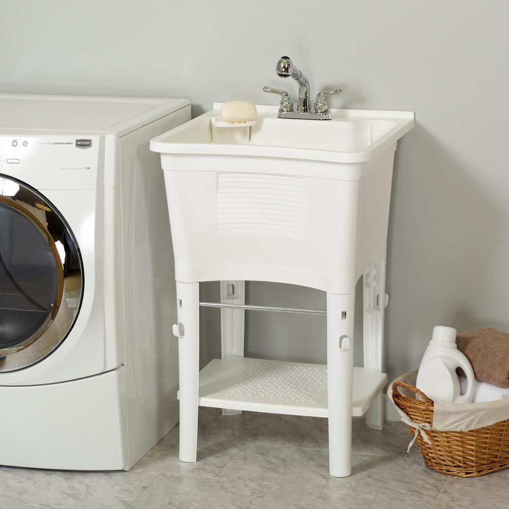 Ergo Tub Freestanding 24 in. x 24 in. Complete Laundry Work Center in White, with Non-Metallic Pull-Out Faucet in Chrome - Super Arbor