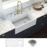 30 in. Single Bowl Farmhouse Fireclay Kitchen Sink with Right Offset Drain in White