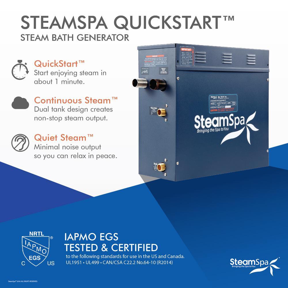 Royal 9kW QuickStart Steam Bath Generator Package with Built-In Auto Drain in Polished Chrome - Super Arbor
