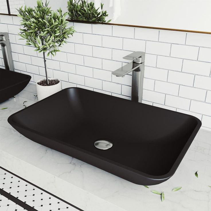 VIGO Black Rectangular Hadyn MatteShell Glass Bathroom Vessel Sink