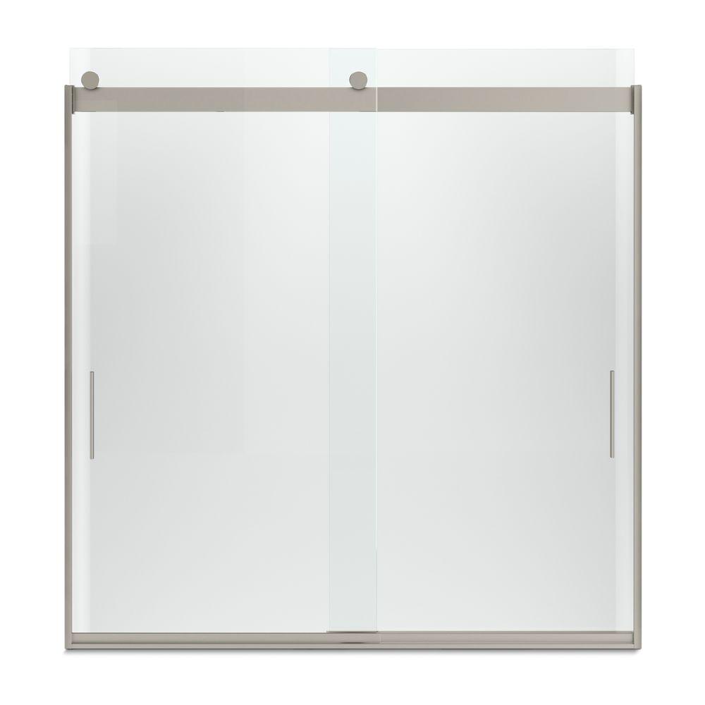 Levity 59 in. x 62 in. Semi-Frameless Sliding Tub Door in Nickel with Handle - Super Arbor