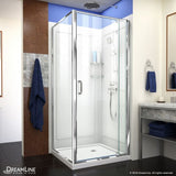 DreamLine Flex 32 in. x 32 in. x 76.75 in. Framed Corner Pivot Shower Kit, Brushed Nickel with White Shower Base