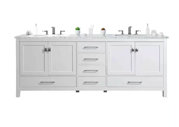 Eviva Aberdeen 84 in. W x 22 in. D x 34 in. H Double Bathroom Vanity in White with White Carrara Marble Top and White Undermount Sinks