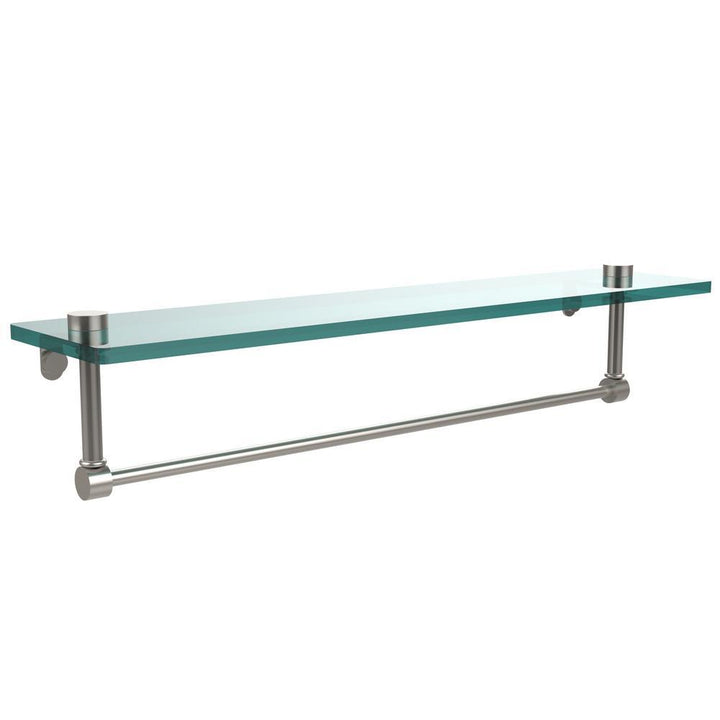 22 in. L x 5 in. H x 5 in. W Clear Glass Vanity Bathroom Shelf with Towel Bar in Satin Nickel - Super Arbor