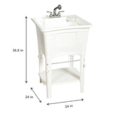 All-in-One 24 in. x 24 in. 20 Gal. Freestanding Laundry Tub in White, with Non-Metallic Pull-Out Faucet in Chrome