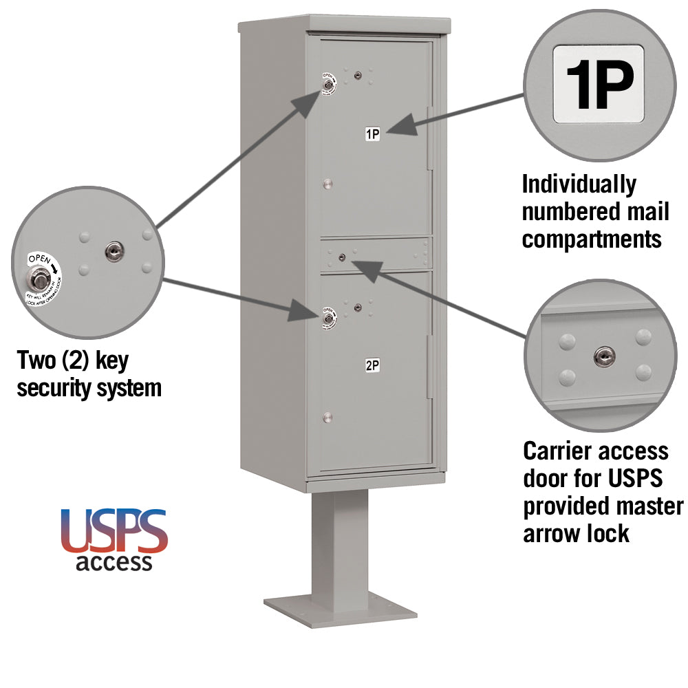 Salsbury 3300 Series USPS Outdoor Parcel Locker, 2 Compartments, Gray, 16" W x 62" H x 18" D