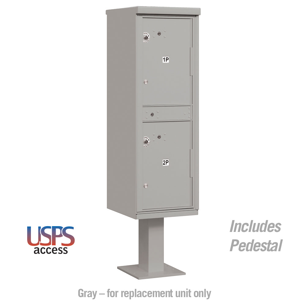 Salsbury 3300 Series USPS Outdoor Parcel Locker, 2 Compartments, Gray, 16" W x 62" H x 18" D