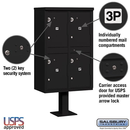 Outdoor Parcel Locker with 4 Compartments in Black for USPS Access