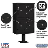 Outdoor Parcel Locker with 4 Compartments in Black for USPS Access