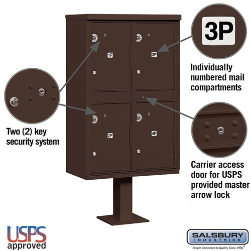 Outdoor Parcel Locker with 4 Compartments in Bronze - USPS Approved