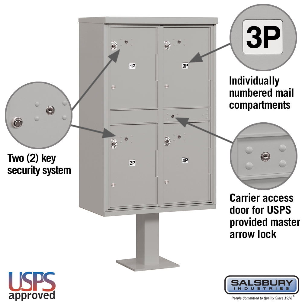 Outdoor Parcel Locker with 4 Compartments in Gray with USPS Access