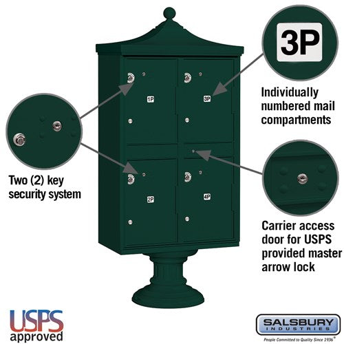 Regency Decorative Outdoor Parcel Locker with 4 Compartments and USPS Access