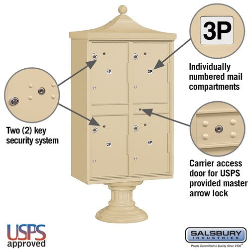 Regency Decorative Outdoor Parcel Locker with 4 Compartments in Sandstone with USPS Access