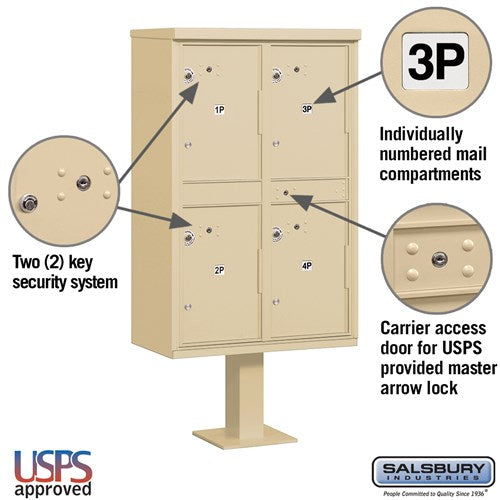Outdoor Parcel Locker with 4 Compartments in Sandstone - USPS Approved
