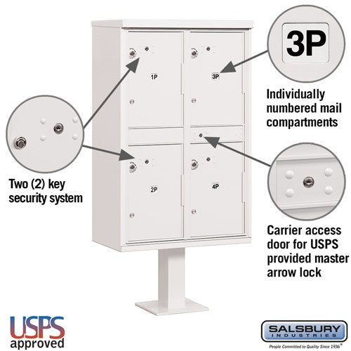 Outdoor Parcel Locker with 4 Compartments in White for Secure Package Storage
